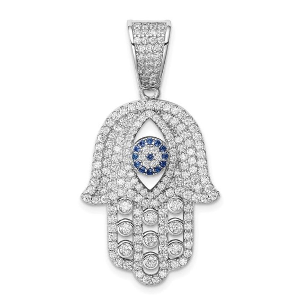 925 Sterling Silver Created Spinel & White CZ Hamsa Hand Charm Necklace Pendant